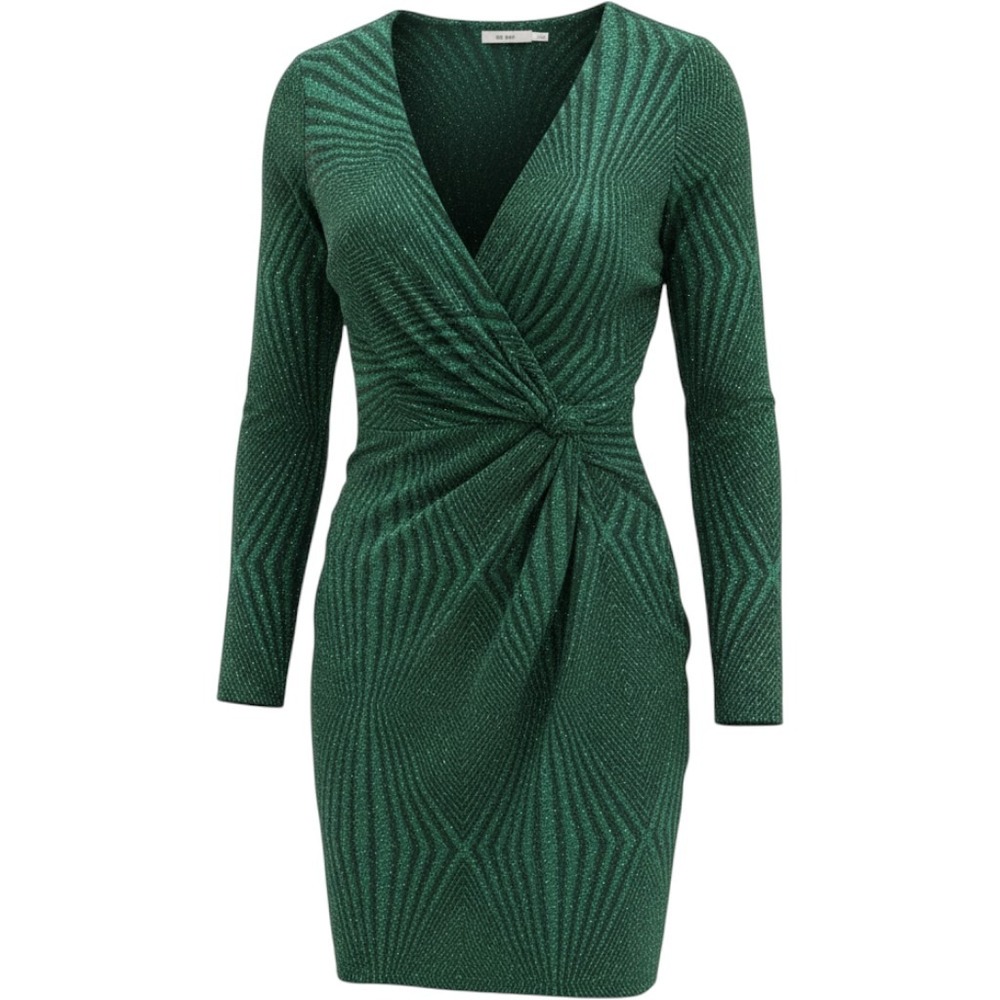 Mi Ami Emerald Green Metallic Geometric Long Sleeve Knot Front Mini Dress Small